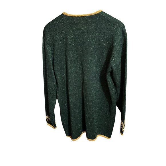 Vintage Jaclyn Smith Green Metallic Embroidered Cardigan Sweater W/ Gold Trim & - Picture 5 of 5